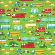 On the Go - 7532 - Moda 20721.14 - Trucks Cars Transport on Green Cotton Fabric