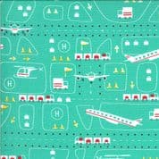 On the Go - 7534 - Moda 20722.12 - Airport Planes on Turquoise Cotton Fabric