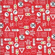 On the Go - 7541 - Moda 20725.16 - Road Signs on Red Cotton Fabric