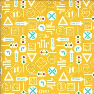 On the Go - 7542 - Moda 20725.17 - Road Signs on Yellow Cotton Fabric