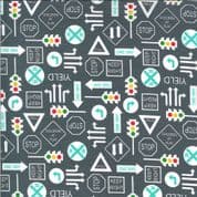 On the Go - 7543 - Moda 20725.18 - Road Signs on Dark Grey Cotton Fabric