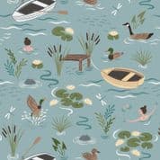 On the Lake - 8236 - Wild Swimming on Light Teal - Lewis & Irene A625.1 - Cotton Fabric