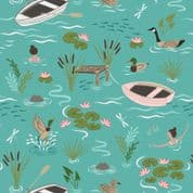 On the Lake - 8237 - Wild Swimming on Turquoise - Lewis & Irene A625.2 - Cotton Fabric