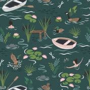 On the Lake - 8238 - Wild Swimming on Dark Teal - Lewis & Irene A625.3 - Cotton Fabric