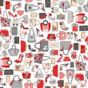 Pamper 7469 - Makower 2316.W - Handbags on White Cotton Fabric