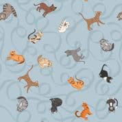 Paws and Claws - 8550 - Cats on Light Blue - Lewis & Irene A711.1 - Cotton Fabric