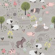 Piggy Tales - 7647 - Lewis & Irene A531.2 -  Farmyard on Grey Cotton Fabric
