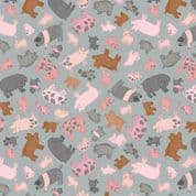 Piggy Tales - 7656 - Lewis & Irene A534.2 - Pigs Piggies on Grey Cotton Fabric