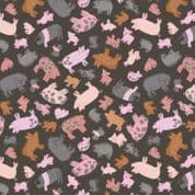 Piggy Tales - 7657 - Lewis & Irene A534.3 - Pigs Piggies on Mud Brown Cotton Fabric
