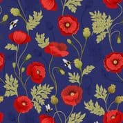 Poppies - 7828 - Poppy and Bee on Blue - Lewis & Irene 553.2 Cotton Fabric