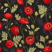 Poppies - 7829 - Poppy and Bee on Black - Lewis & Irene 553.3 Cotton Fabric