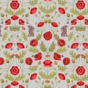 Poppies - 7839 - Poppies and Hares on Light Grey - Lewis & Irene 557.1 Cotton Fabric