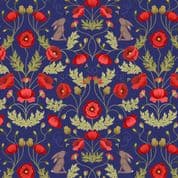 Poppies - 7841 - Poppies and Hares on Blue - Lewis & Irene 557.3 Cotton Fabric