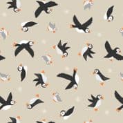 Puffin Bay - 8441 - Puffins on Dark Cream - Lewis & Irene A688.1 - Cotton Fabric
