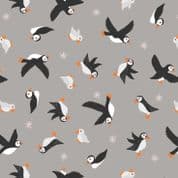 Puffin Bay - 8443 - Puffins on Grey - Lewis & Irene A688.3 - Cotton Fabric