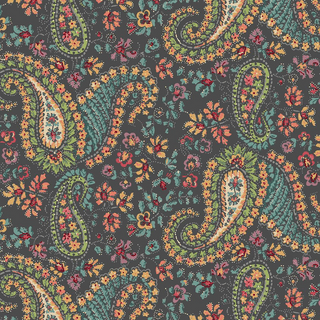 Rambling Rose - 9047 - Makower UK - Paisley Floral on Dark Charcoal - 1197.K - Cotton Fabric
