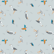 Rivers & Creeks - 9098 - Lewis & Irene - Herons & Kingfishers on Blue - SM79.2 - Cotton Fabric