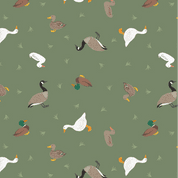 Rivers & Creeks - 9102 - Lewis & Irene - Ducks & Geese on Dark Green - SM80.3 - Cotton Fabric