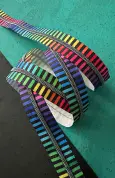 Sassafras Lane Zipper Tape - 3 yds - Black/Rainbow Tape with Iridescent Teeth - 017U