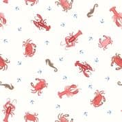 Small Things Coastal - 8529 - Crab Lobster Seahorse on Cream - Lewis & Irene SM58.1 - Cotton Fabric