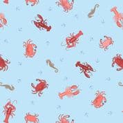 Small Things Coastal - 8530 - Crab Lobster Seahorse Lt Blue - Lewis & Irene SM58.2 - Cotton Fabric