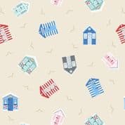 Small Things Coastal - 8538 - Beach Huts on Clotted Cream - Lewis & Irene SM61.1 - Cotton Fabric