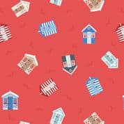 Small Things Coastal - 8539 - Beach Huts on Red - Lewis & Irene SM61.2 - Cotton Fabric