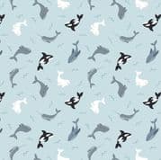 Small Things Polar Animals - 7862 - Whales on Icy Blue - Lewis & Irene SM42.1 - Cotton Fabric