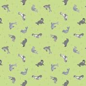 Small Things Polar Animals - 7865 - Seals on Iced Lime - Lewis & Irene SM43.1 - Cotton Fabric