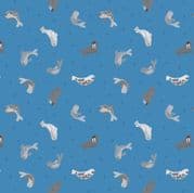 Small Things Polar Animals - 7867 - Seals on Surf Blue - Lewis & Irene SM43.3 - Cotton Fabric