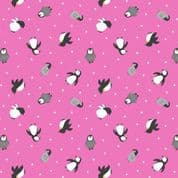 Small Things Polar Animals - 7870 - Penguins on Aurora Pink - Lewis & Irene SM44.3 - Cotton Fabric