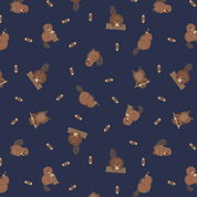 Small Things Rivers & Creeks - 9090 - Lewis & Irene - Beavers on Dark Blue - SM76.3 - Cotton Fabric