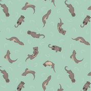 Small Things Rivers & Creeks - 9095 - Lewis & Irene - Otters on Turquoise - SM78.2 - Cotton Fabric