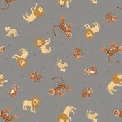 Small Things Wild Animals - 8419 - Lions and Tigers on Grey - Lewis & Irene SM53.3 - Cotton Fabric