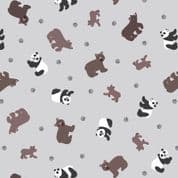 Small Things Wild Animals - 8420 - Pandas and Bears on Grey - Lewis & Irene SM54.1 - Cotton Fabric