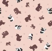 Small Things Wild Animals - 8421 - Pandas and Bears on Pink - Lewis & Irene SM54.2 - Cotton Fabric