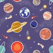 Space Glow - 8499 - Glow Planets on Galaxy Purple - Lewis & Irene 736.1 - Cotton Fabric