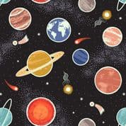 Space Glow - 8501 - Glow Planets on Black - Lewis & Irene 736.3 - Cotton Fabric