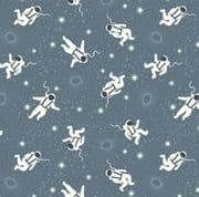 Space Glow - 8505 - Glow Astronauts on Grey Blue - Lewis & Irene 738.1 - Cotton Fabric