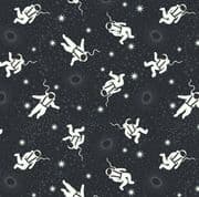 Space Glow - 8507 - Glow Astronauts on Black - Lewis & Irene 738.3 - Cotton Fabric