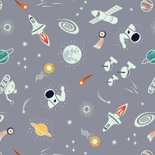 Space Glow - 8511 - Small Glow Space Motifs on Grey - Lewis & Irene 740.1- Cotton Fabric