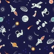 Space Glow - 8512 - Small Glow Space Motifs on Blue - Lewis & Irene 740.2- Cotton Fabric