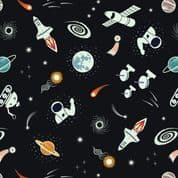 Space Glow - 8513 - Small Glow Space Motifs on Black - Lewis & Irene 740.3 - Cotton Fabric
