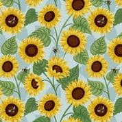 Sunflowers - 8515 - Large Sunflower & Bee on Light Blue - Lewis & Irene 743.2 - Cotton Fabric