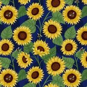 Sunflowers - 8516 - Large Sunflower & Bee on Dark Blue - Lewis & Irene 743.3 - Cotton Fabric