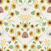 Sunflowers - 8526 - Bee Hive on Cream - Lewis & Irene 747.1 - Cotton Fabric