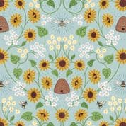 Sunflowers - 8527 - Bee Hive on Pale Blue - Lewis & Irene 747.2 - Cotton Fabric