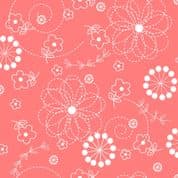 W108411- Coral Pink Doodles - 108" Extra Wide Backing Cotton Fabric
