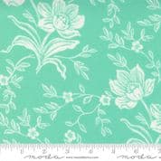 W108717 - Aqua Green Woodcut Floral by Fig Tree for Moda - Extra Wide Cotton Fabric