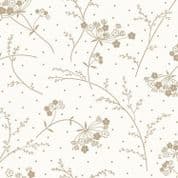 W108838 - Taupe on Soft White Floral Sprig - 108" Extra Wide Backing Cotton Fabric
